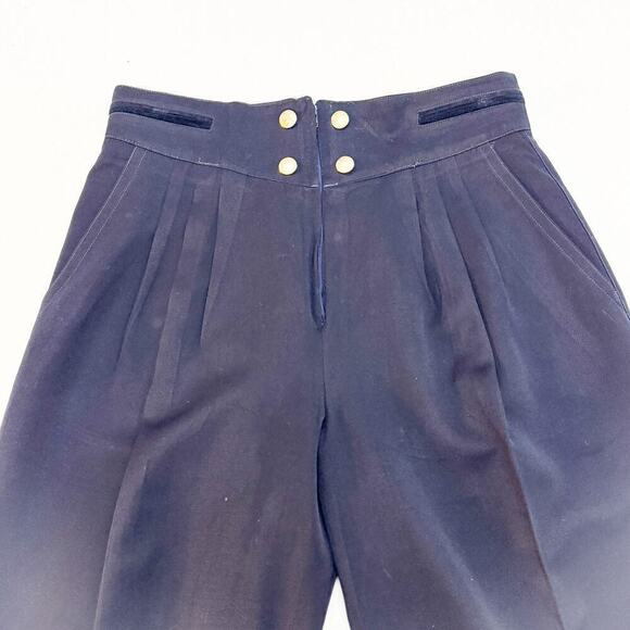 Laurel Navy Blue Pleated Gold Button High Waist Pants Wool/Silk Size 42 - Picture 6 of 9